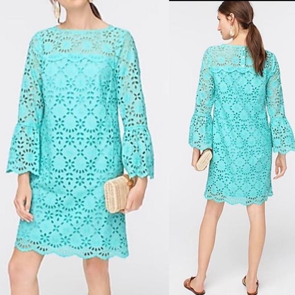 J.Crew New Eyelet Scalloped Shift Dress with Pockets Mint Size 0P - Picture 1 of 12